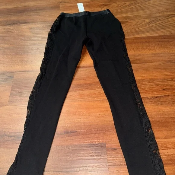 Bebe Lace Tuxedo Leggings Size S Black Stretch Dress Pants Night Out - Picture 2 of 5